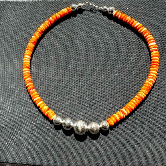 Hand Crafted Jewelry - Hand Crafted “One of a Kind” Orange. spiny Oyster & Sterling Silver Necklace